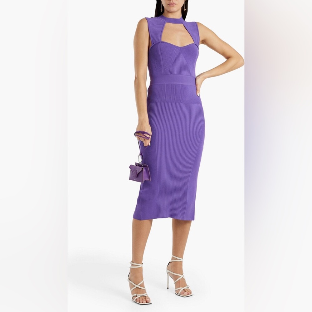 Herve Leger
Women's Purple Cutout Ribbed Bandage Midi Dress